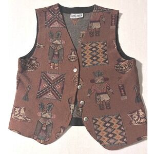 Vintage Lori Lundon Native Tribal Southwest Tapestry Fabric Vest SZ‎ L